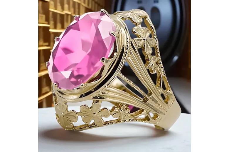 Pierścionek z żółtego 8k złota z Ametystem vrc031x-am Vintage Biżuteria Art Deco Rosyjski Sowiecki ZSRR styl